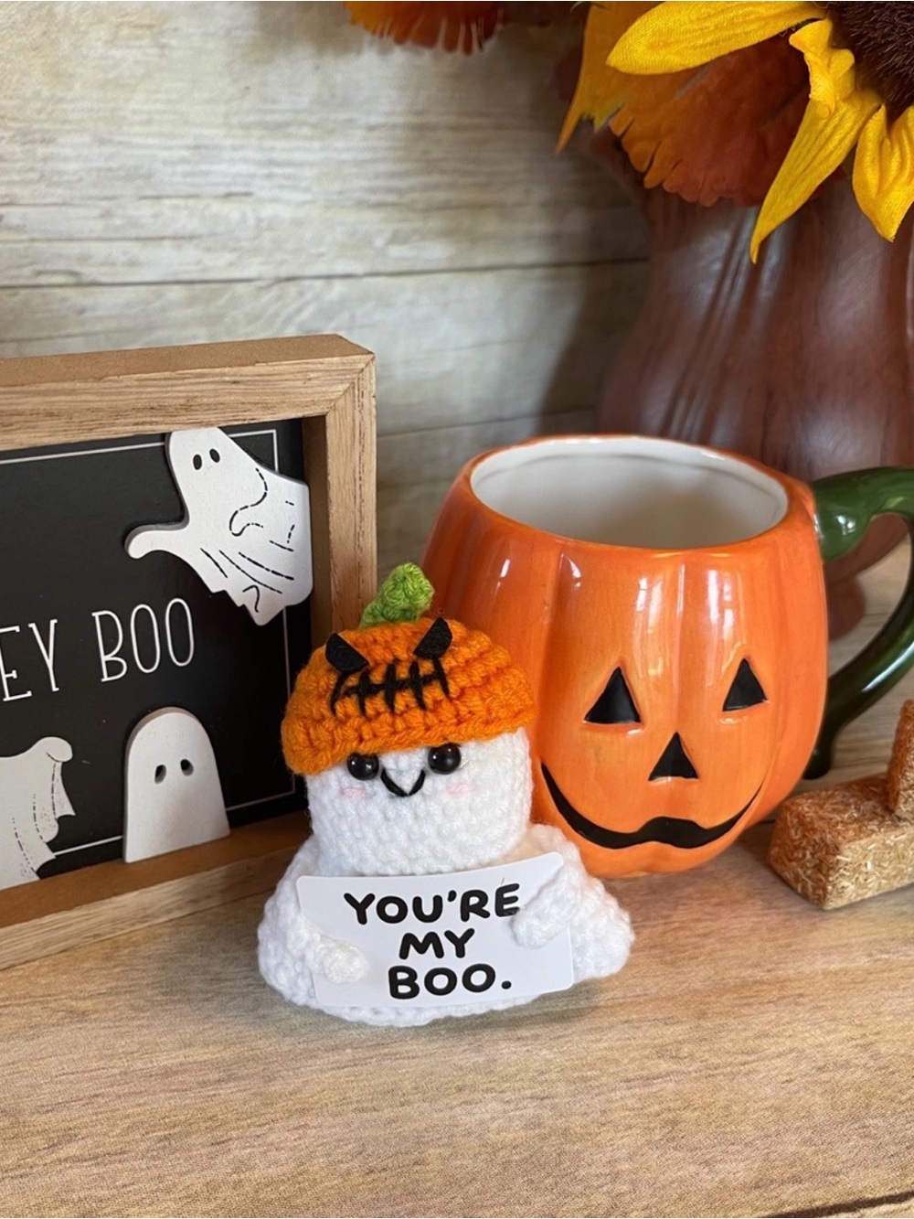 You’re My Boo Handmade Crochet Small Decor Ghost Boo Basket Stuffer Gift